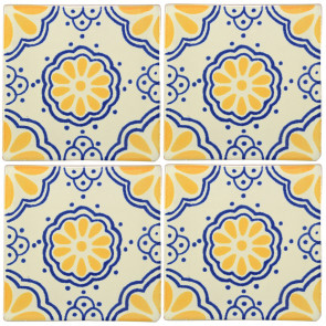 Lace Blue/Yellow Decorative Talavera Blanco
